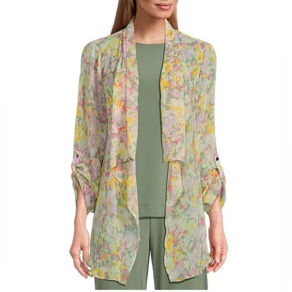 Investments Soft Separates Blurred Garden Floral Print Open Drape Front Top 3X - Picture 1 of 4